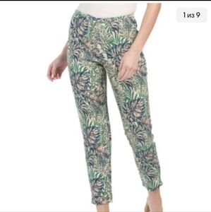 J. Mclaughlin Margot Green Jacquard Botanical Tropical Ankle Slim Pants